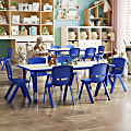 Flash Furniture Plastic Height-Adjustable Activity Table with 6 Chairs, 23-1/2"H x 23-5/8''W x 47-1/4''D, Blue