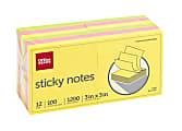Office Depot® Brand Sticky Notes, 3" x 3", Assorted Neon Colors, 100 Sheets Per Pad, Pack Of 12 Pads, 21332-BRIGHT