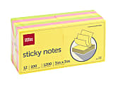 Office Depot® Brand Sticky Notes, 3" x 3", Assorted Neon Colors, 100 Sheets Per Pad, Pack Of 12 Pads, 21332-BRIGHT 1 thumbnail image