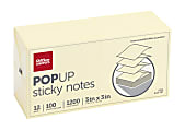 Office Depot® Brand Pop Up Sticky Notes, 3" x 3", Yellow, 100 Sheets Per Pad, Pack Of 12
