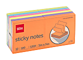 Office Depot® Brand Sticky Notes, 3" x 3", Assorted Vivid Colors, 100 Sheets Per Pad, Pack Of 12 Pads