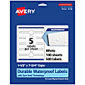 Avery® Waterproof Permanent Labels With Sure Feed®, 94118-WMF100, Cigar, 1-1/2" x 7-3/4", White, Pack Of 500