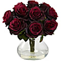 Nearly Natural Rose 11”H Plastic Floral Arrangement With Vase, 11”H x 11”W x 11”D, Burgandy