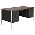 Alera Double Pedestal Steel Desk, 29 1/2"H x 60"W x 30"D, Walnut/Black