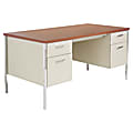 Alera Double Pedestal Steel Desk, 29 1/2"H x 60"W x 30"D, Cherry/Putty