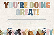 Teacher Created Resources Everyone Is Welcome You're Doing Great Awards, 8-1/2" x 5-1/2", Multicolor, Pack Of 25 Awards