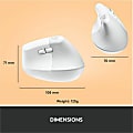Logitech Lift Vertical Ergonomic Mouse, Wireless, Bluetooth or Logi Bolt USB receiver, Quiet clicks, 4 buttons, Off-white - Optical - Wireless - Bluetooth/Radio Frequency - Off White - USB - 4000 dpi - Scroll Wheel - 6 Button(s)