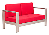 Zuo® Outdoor Cosmopolitan Guest Sofa, 27 3/5"H x 56 7/10"W x 27"D, Red/Aluminum
