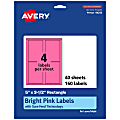 Avery® Printable Labels With Sure Feed® Technology, 94256-BPP40, Rectangle, 5" x 3-1/2", Matte Bright Pink, Pack of 160 1 thumbnail image