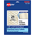 Avery® Pearlized Permanent Labels With Sure Feed®, 94061-PIP10, Oval Scalloped, 1-1/8" x 2-1/4", Ivory, Pack Of 210 Labels