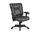 Office Star™ Deluxe Leather Mid-Back Chair With Pillow-Top Seat And Back, 42 1/2"H x 28"W x 28 3/4"D, Black