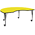 Flash Furniture Mobile Height Adjustable HP Laminate Kidney Activity Table, 25-1/2”H x 48''W x 96''L, Yellow