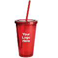 Double-Wall Insulated Acrylic Tumbler With Straw, 16 Oz.