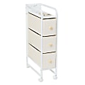 Dormify Reese Narrow 3-Drawer Cart on Wheels, White Boucle