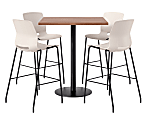 KFI Studios Proof Bistro Square Pedestal Table With Imme Bar Stools, Includes 4 Stools, 43-1/2”H x 42”W x 42”D, River Cherry Top/Black Base/Moonbeam Chairs