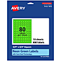 Avery® Print-To-The-Edge Labels With Sure Feed® Technology And Easy Peel®, 94102-NGP10, Square, 3/4" x 3/4", Matte Neon Green, Pack of 800 1 thumbnail image