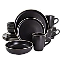 Gibson Elite Serenade 16-Piece Round Stoneware Dinnerware Set, Black