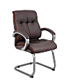 Boss Office Products Double-Plush Ergonomic LeatherPlus™ Bonded Leather Mid-Back Guest Chair, Brown/Pewter 1 thumbnail image