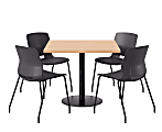 KFI Studios Proof Cafe Pedestal Table With Imme Chairs, Square, 29”H x 42”W x 42”W, Maple Top/Black Base/Black Chairs