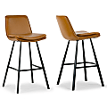 Glamour Home Avalyn Faux Leather Bar Stools With Metal Legs, Brown, Set Of 2 Stools