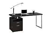 Monarch Specialties Contemporary 60"W Computer Desk With 2-Drawers And Open Shelf, Cappuccino/Silver