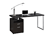 Monarch Specialties Contemporary 60"W Computer Desk With 2-Drawers And Open Shelf, Cappuccino/Silver 1 thumbnail image