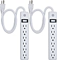 GE 6 Outlet Power Strip 2 Pack, 2' Cord, White, 14833