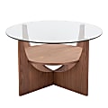 LumiSource Contemporary U-Shaped Coffee Table, 18-3/4”H x 31-1/2”W x 31-1/2”D, Walnut/Clear
