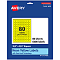 Avery® Print-To-The-Edge Labels With Sure Feed® Technology And Easy Peel®, 94102-NYP80, Square, 3/4" x 3/4", Matte Neon Yellow, Pack of 6400 1 thumbnail image
