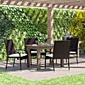 Flash Furniture Maxim Stackable Indoor/Outdoor Wicker Dining Chairs With Tie-On Padded Seat Cushions, Cream/Espresso, Set Of 4 Chairs