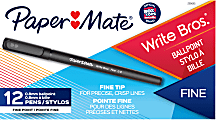 Paper Mate® Write Bros Ballpoint Stick Pens, 0.8 mm, Fine Point, Black Barrel, Black Ink, Pack Of 12 Pens 1 thumbnail image