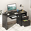 Bestier 55" Computer Desk With Power Outlets, 2 Storage Drawers And Keyboard Tray, Black 1 thumbnail image
