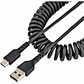 StarTech.com 3ft (1m) USB A to C Charging Cable, Coiled Heavy Duty USB 2.0 A to Type-C, Durable Fast Charge & Sync USB-C Cable, Black, M/M - 3.3ft (1m) Coiled USB A to USB C charging cable with aramid fiber for increased tensile strength