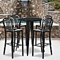 Flash Furniture Commercial-Grade Round Metal Indoor-Outdoor Bar Table Set With 4 Vertical Slat-Back Stools, 41"H x 30"W x 30"D, Black