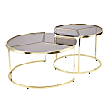 SEI Martley Nesting Cocktail Table Set, 15-3/4"H x 32"W x 32"D, Smoke/Brass, Set Of 2 Tables