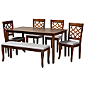 Baxton Studio Dori Dining Set, 37-7/16”H x 29-1/8”W x 59-1/16”D, Gray/Walnut Brown