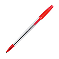 Office Depot Value™ Ballpoint Pens, 0.7 mm, Fine Point, Clear Barrel, Red Ink, Pack Of 12