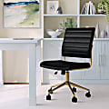 Martha Stewart Ivy Faux Leather Upholstered Mid-Back Executive Office Chair, Black/Polished Brass