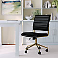 Martha Stewart Ivy Faux Leather Upholstered Mid-Back Executive Office Chair, Black/Polished Brass 1 thumbnail image