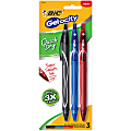 BIC® Gel-ocity Quick-Dry Retractable Gel Pens, Medium Point, 0.7 mm, Black/Blue/Red Barrels, Black/Blue/Red Inks, Pack Of 3