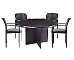 Boss Office Products 47" Round Table And Stackable Mesh Chairs Set, Mocha/Black