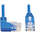 Tripp Lite Cat6 Ethernet Cable Right Angled UTP Slim Molded M/M Blue 1ft - First End: 1 x RJ-45 Male Network - Second End: 1 x RJ-45 Male Network - 1 Gbit/s - Patch Cable - Gold Plated Contact - 28 AWG - Blue 1 thumbnail image