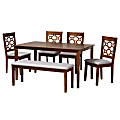 Baxton Studio Gabriel 6-Piece Dining Set, 29-1/8"H x 59-5/8"W x 35-7/16"D, Gray/Walnut