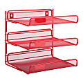 Honey-Can-Do 3-Tier Steel Mesh Desk Organizer, 12 1/2"H x 10 3/4"W x 13 1/4"D, Red