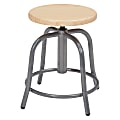 National Public Seating® 19” - 25” Height Adjustable Swivel Stool, Wooden Seat, New Zealand Pine, Grey Frame