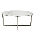 Eurostyle Llona Round Coffee Table, 15-4/5”H x 36”W x 36”D, Brushed Steel/White Marble
