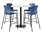 KFI Studios Proof Bistro Square Pedestal Table With Imme Bar Stools, Includes 4 Stools, 43-1/2”H x 42”W x 42”D, Designer White Top/Black Base/Navy Chairs