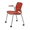 KFI Studios Imme Stack Chair With Arms And Caster Base, Coral/Silver