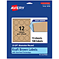 Avery® Kraft Permanent Labels With Sure Feed®, 94510-KMP15, Round, 2-1/4" Diameter, Brown, Pack Of 180