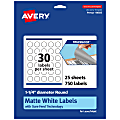 Avery® Print-To-The-Edge TrueBlock® Labels With Sure Feed®, 94505-TWMP25, Round, 1-1/4", Matte White, Pack Of 750 1 thumbnail image